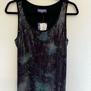 NWT Vivienne Tam Crystal Gardens Purple Teal Sequin Racer back Tank Top Size L